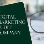 Digital marketing audit company graphic: a magnifying glass inspecting a checklist document, representing a close audit review.