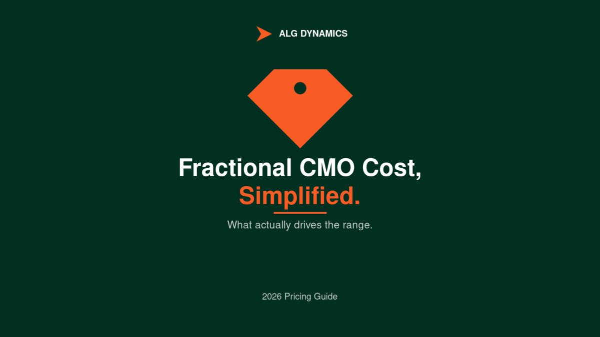 Branded table comparing fractional CMO cost by engagement model, 2026 ranges