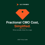 Branded table comparing fractional CMO cost by engagement model, 2026 ranges