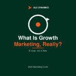 Diagram contrasting a straight one-off traditional marketing campaign with a growth marketing loop labeled Growth Marketing at the center, cycling through acquire, activate, retain, and refer.