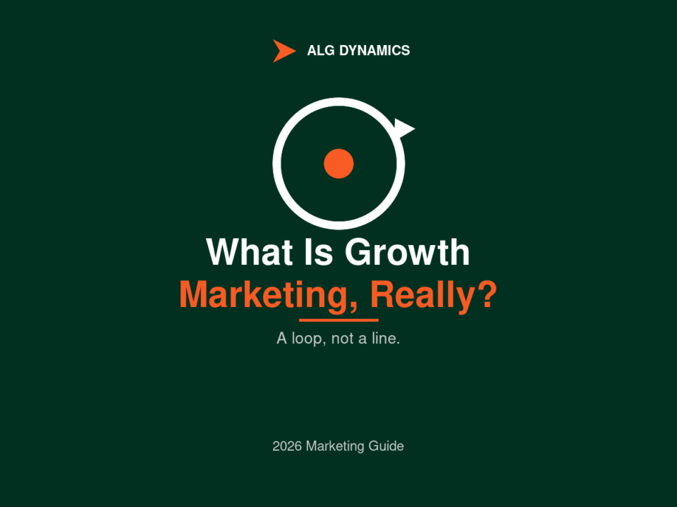 Diagram contrasting a straight one-off traditional marketing campaign with a growth marketing loop labeled Growth Marketing at the center, cycling through acquire, activate, retain, and refer.