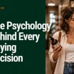 Shopper comparing two products on a store shelf, illustrating consumer psychology in marketing