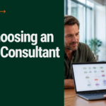 Choosing an AI Consultant: a small business owner reviewing an AI workflow with a consultant