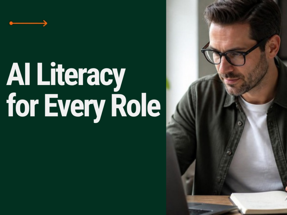 AI Literacy for Every Role: a professional learning to use an AI assistant on a laptop